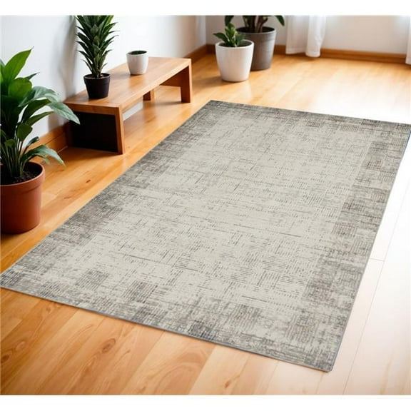 HomeRoots 569824 4 x 6 ft. Abstract Rectangle Area Rug, Ivory & Gray