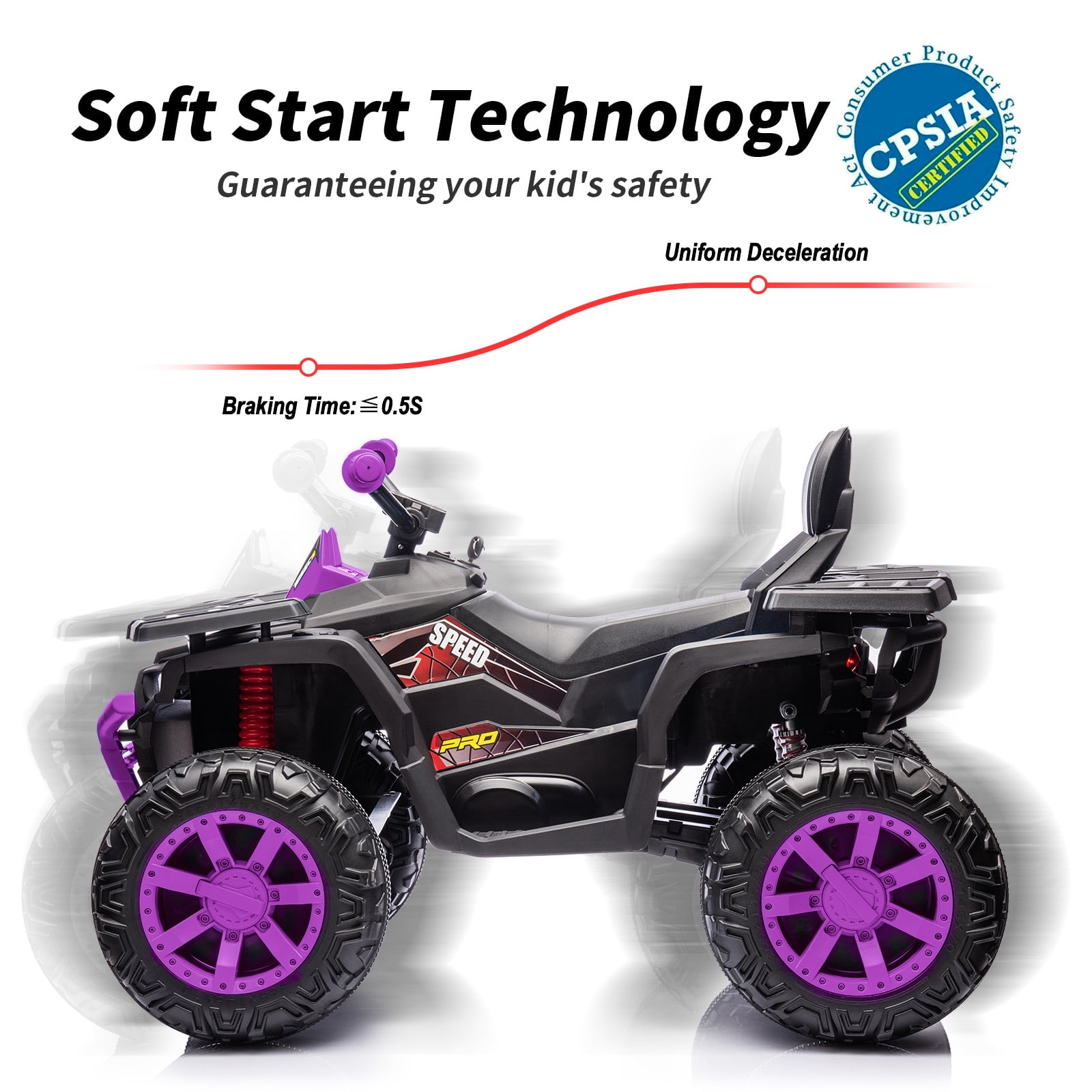 Hikiddo Kids ATV 4-Wheeler, 24 Volt 4WD Ride On Toys for Big Kids w/ 2 Seater, 4x200W Motor, 5.6Mph Max Speed - Purple
