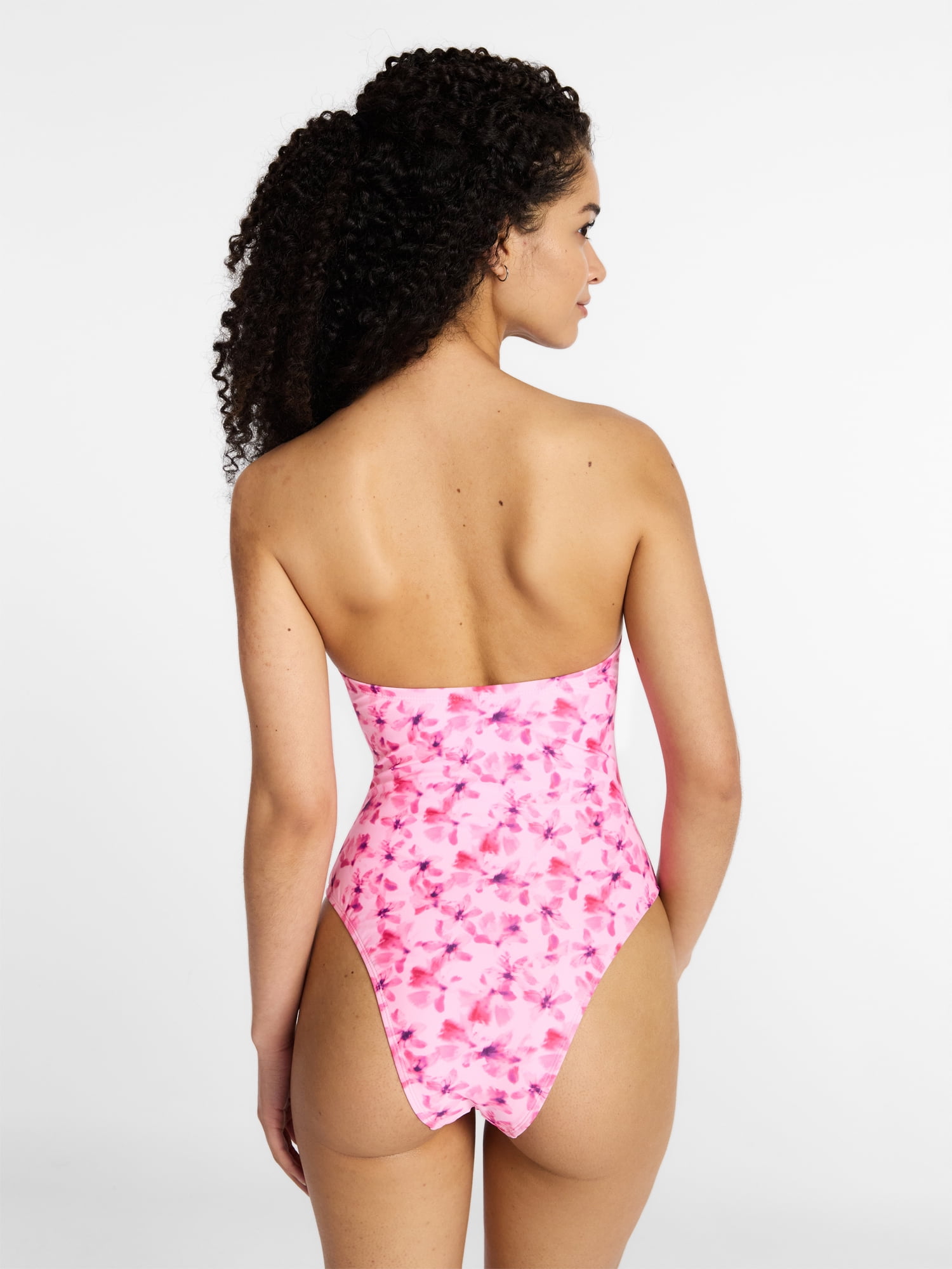No Boundaries Floral Cut Out Bandeau One Piece Swimsuit, Women's XXS -XXL