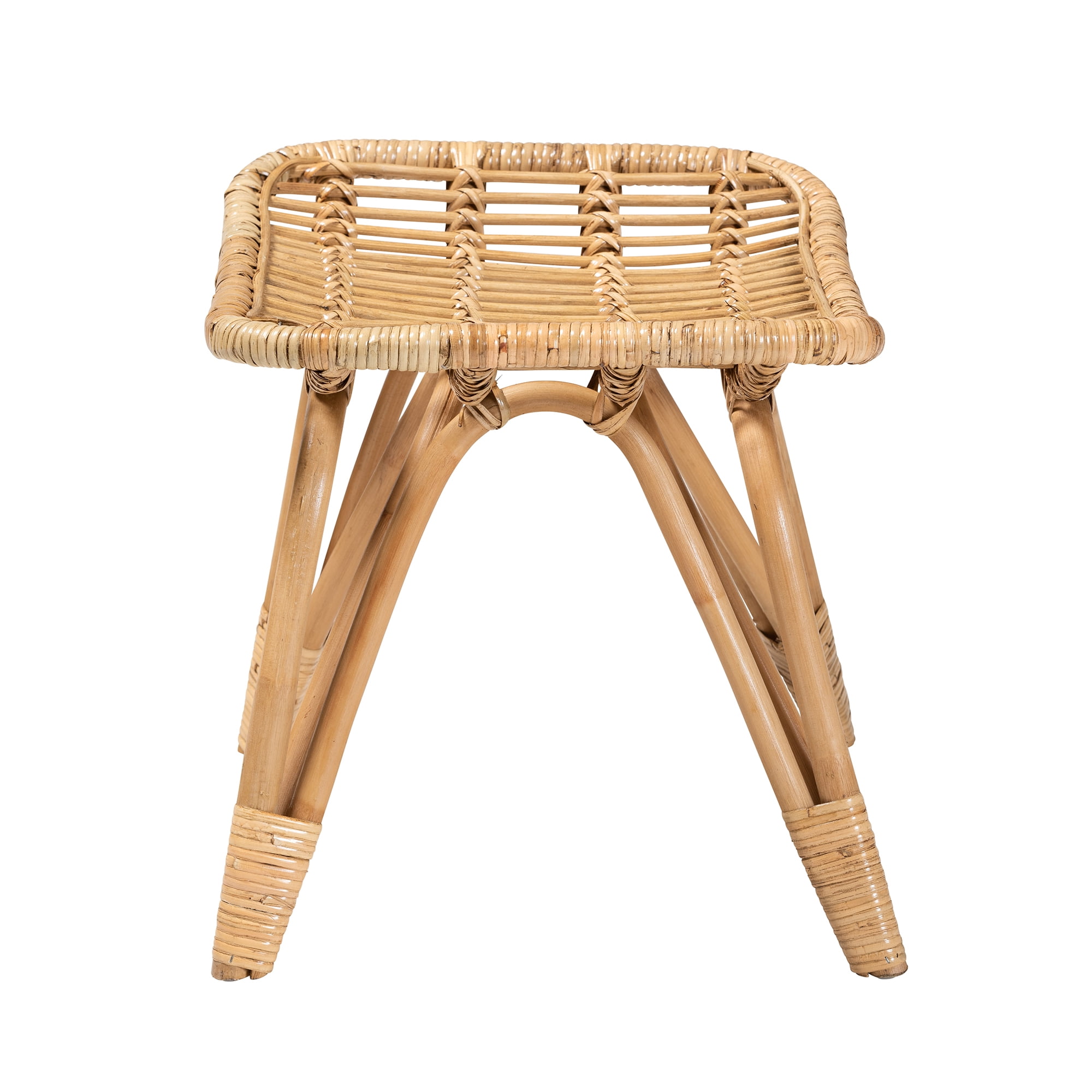 bali & pari Earvin Rattan BOHO Footstool, Natural Brown