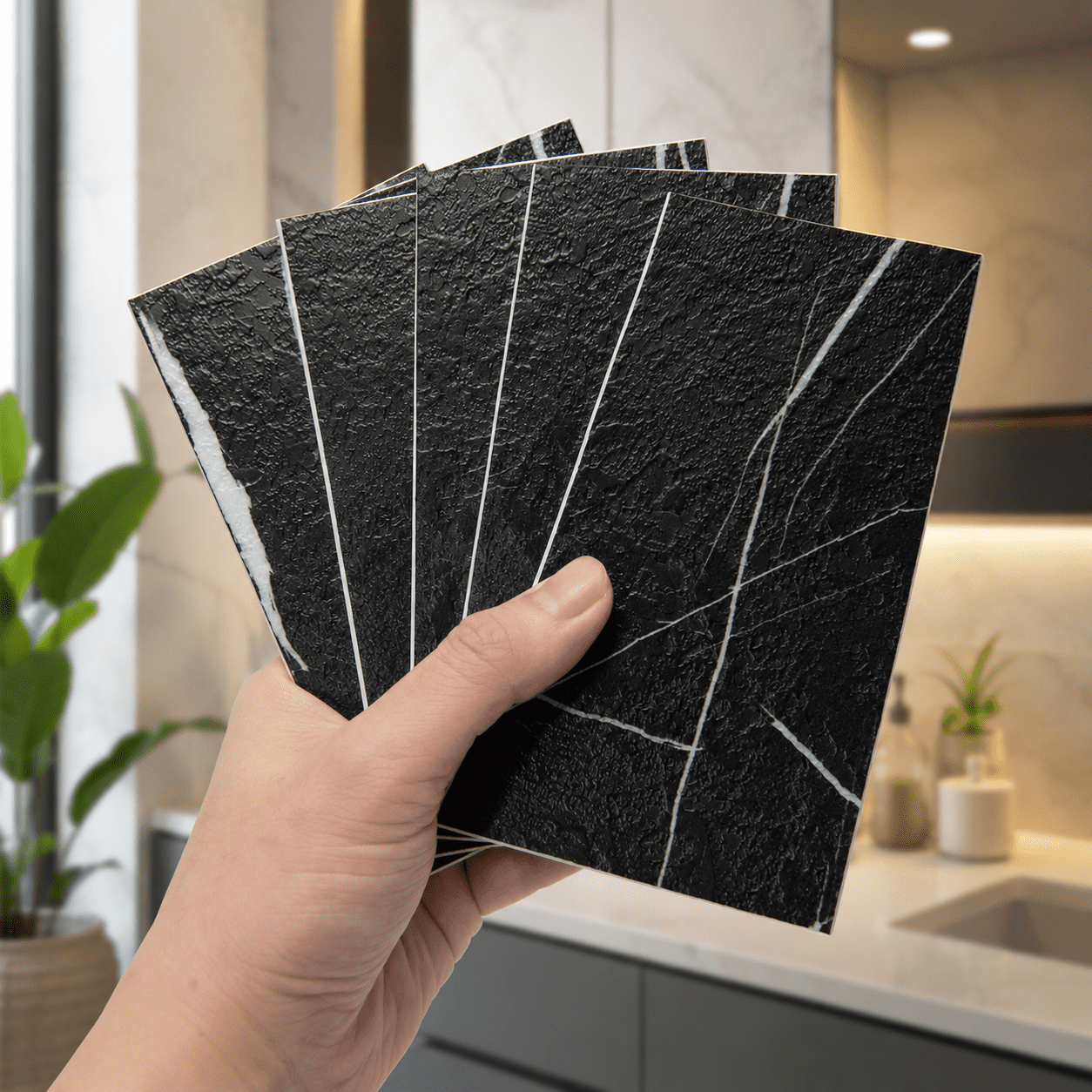 Yeslife 102-Pack Peel and Stick Backsplash Tile, 3" x 6" Black Marble PVC Waterproof Subway Wall Tiles for Kitchen & Bathroom, 12.75 Sq Ft
