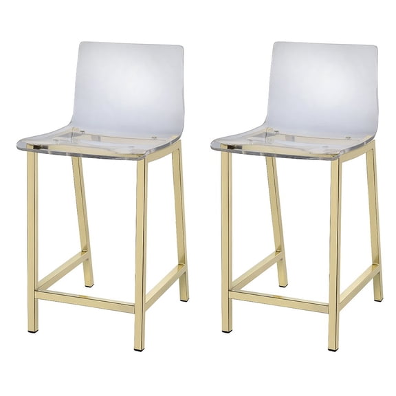 Fox Hill Trading Pure Decor 24" Acrylic Metal Counter Stools in Gold (Set of 2)