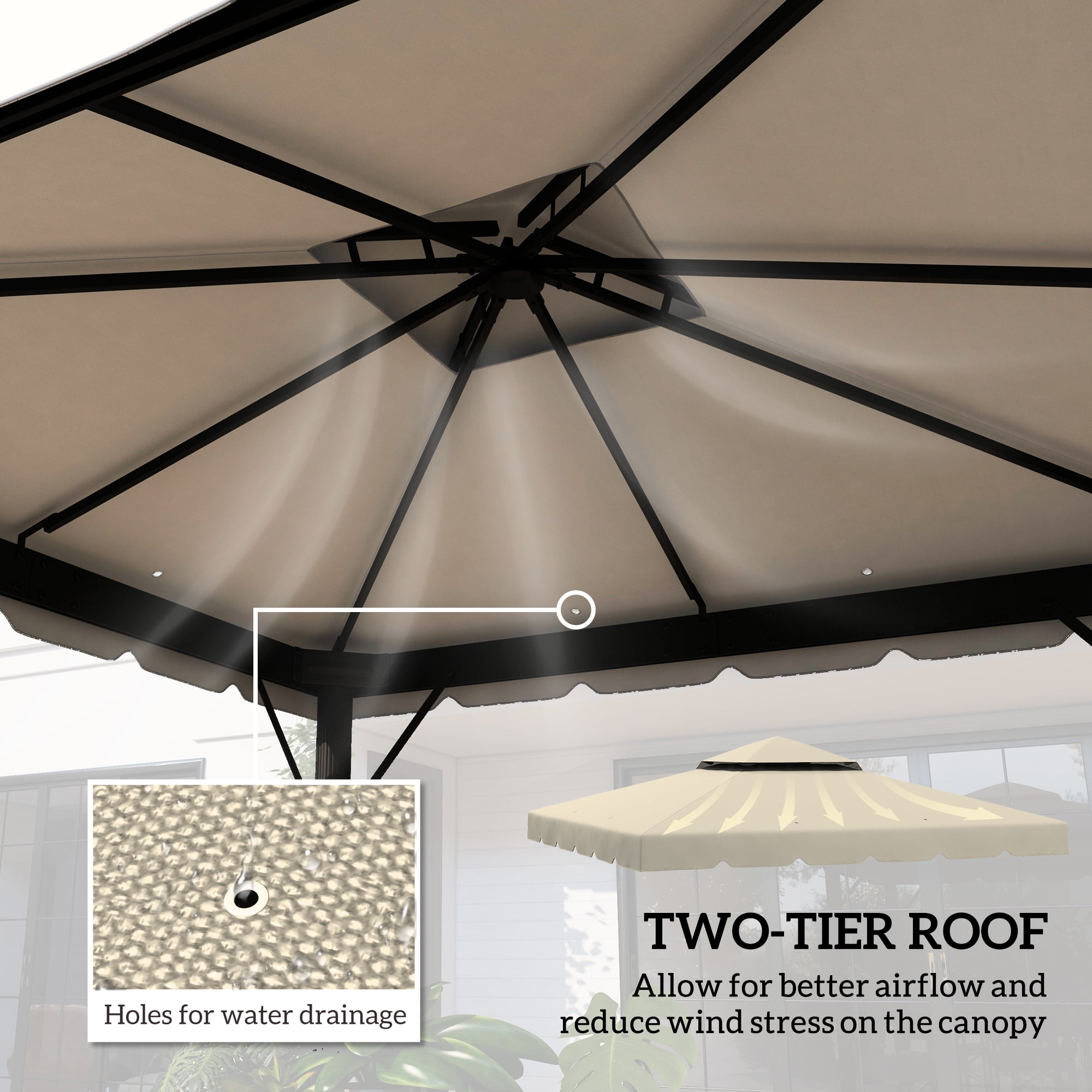 Outsunny 10' x 10' Gazebo Replacement Canopy, Double Roof Gazebo Top Cover (TOP ONLY), Beige