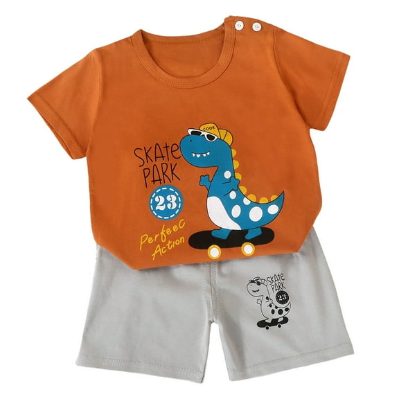 UAYOTSE Toddler Baby Boy Clothes Set Outfits Solid Short Sleeve Pocket Tops with Dinosaur Print Shorts 2PCS 24 months baby boy clothing(3-4 Years,Coffee)