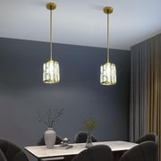 2 Pack Gold Crystal Shade Hanging Kitchen Island Modern Pendant Light, Adjustable Hanging Lamp Fixture for Dining Room, Bar, E26 Socket Dimmable