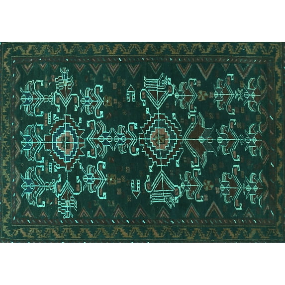 Ahgly Company Indoor Rectangle Persian Turquoise Blue Traditional Area Rugs, 5' x 7'
