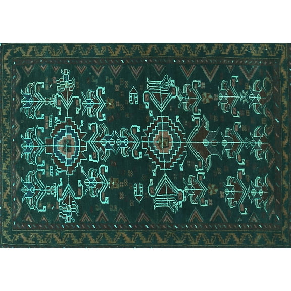 Ahgly Company Machine Washable Indoor Rectangle Persian Turquoise Blue Traditional Area Rugs, 5' x 7'
