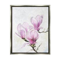 Stupell Budding Magnolias Pink Florals Botanical & Floral Painting Gray Floater Framed Art Print Wall Art