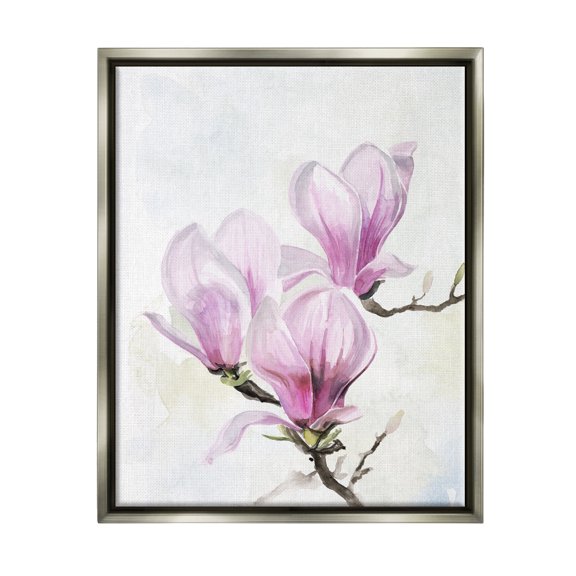 Stupell Budding Magnolias Pink Florals Botanical & Floral Painting Gray Floater Framed Art Print Wall Art