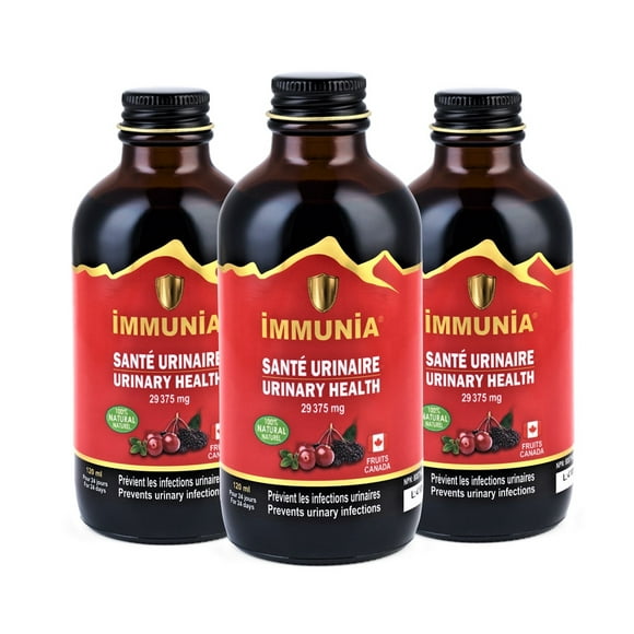 Immunia URINARY Health - Cranberry Concentrate & Elderberry. Helps Prevent Urinary Tract Infections. No Sugar Added. Made In Canada (3 Bottles)