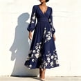 thumbnail image 2 of Women's Fall Floral Printed Maxi Dress V Neck Lantern Long Sleeve Boho Dresses for Wedding Guest Beach Vacation, 2 of 6