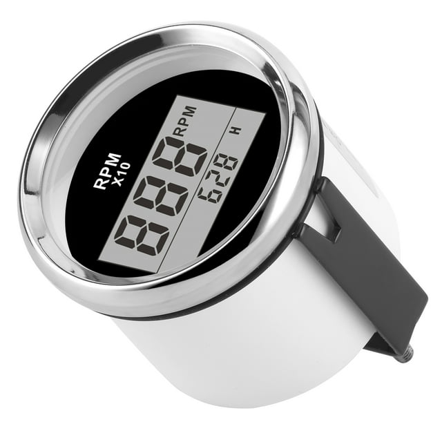 Fdit Tachometer Gauge Car Accessory 0‑9990RPM Tachometer Gauge IP67 Waterproof Red Backlight 52mm/2in LCD Display 9‑32V Tacho