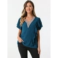 thumbnail image 4 of DARING DIVA Women's Ruffle Short Sleeve Elegant V Neck Blouse S Dark Blue, 4 of 6