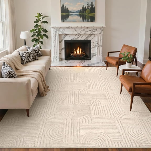 Beige Rug 6x9 Washable Area Rugs for Living Room, Soft High Low Pile