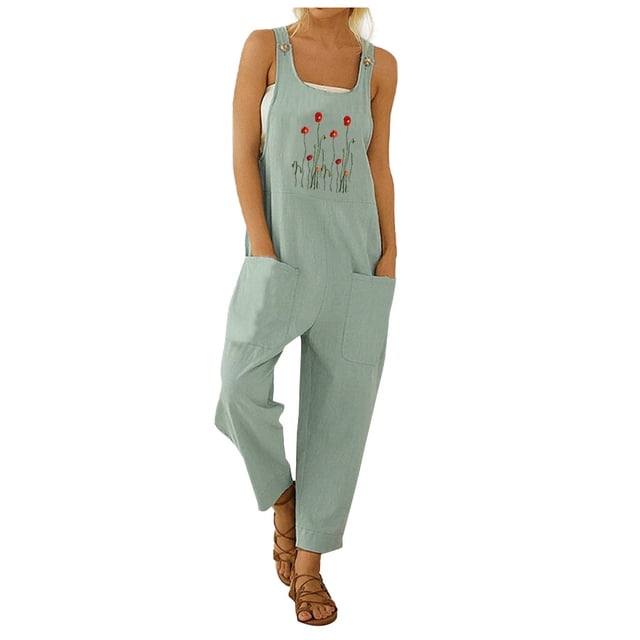 Pantalones casuales de talla grande, monos holgados con estampado y bolsillos grandes, pantalones casuales para mujer