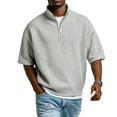 thumbnail image 6 of Qwertyu Short Sleeve Golf Shirts for Men Waffle Knit Oversized Quarter Zip Stand Collar T Shirt Casual Solid Big and Tall Tee Tops Gray 4XL, 6 of 7