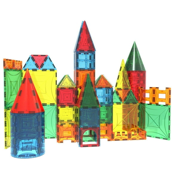 Magnet tiles Mag-Genius Award Winning building Magnet Tiles Toy Clear Colors Brain Building Blocks Set With New Cylinder Design True 3D Building Blocks 141   2 bonus Piece Set   Bonus Storage Bin