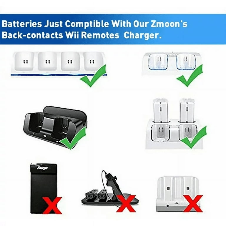 Zmoon 4-Pack Rechargeable Battery Packs for Wii and Wii U Remote
