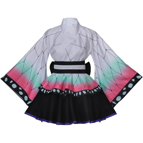 Women's Floral Butterfly Kochou Shinobu Themed Japanese-Style Outfit Dress - Elegant Two-Piece Set with Belt