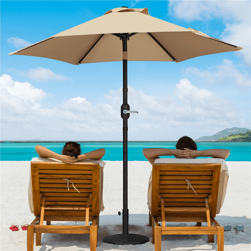 Renwick 7.5Ft Outdoor Patio Umbrella with Push Button Tilt and Crank, Tan