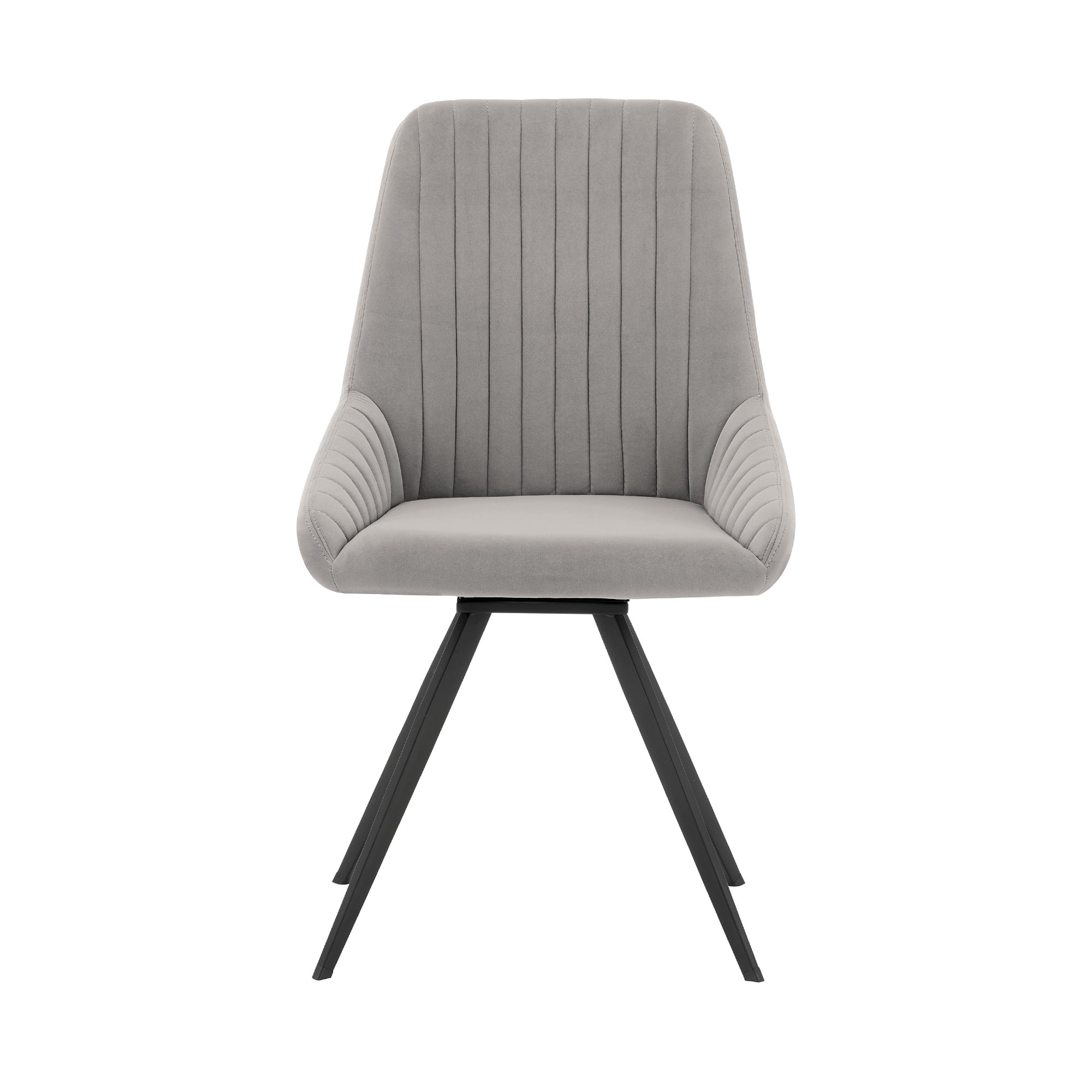 Maverick Swivel Upholstered Dining Chair in Taupe Gray Faux Leather with Black Metal Legs - Set of 2