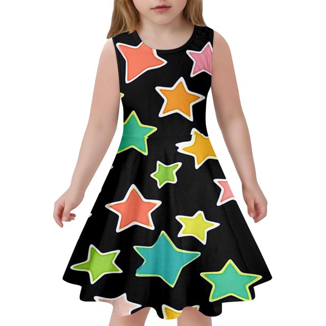 Robe Sans Manches pour Fille, Robes de Printemps pour Filles, Robe Trapèze à Motif de Dessin Animé pour Filles, Robes de Fête pour Filles