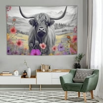BCIIG Highland Cow Tapestry 60 x 40 Inch Western Bull Wall Decor Floral Cattle Farmhouse Country Animal Wildlife Rustic Funny Longhorn Art Wall Hanging Bedroom Living Room Dorm Decor Fabric