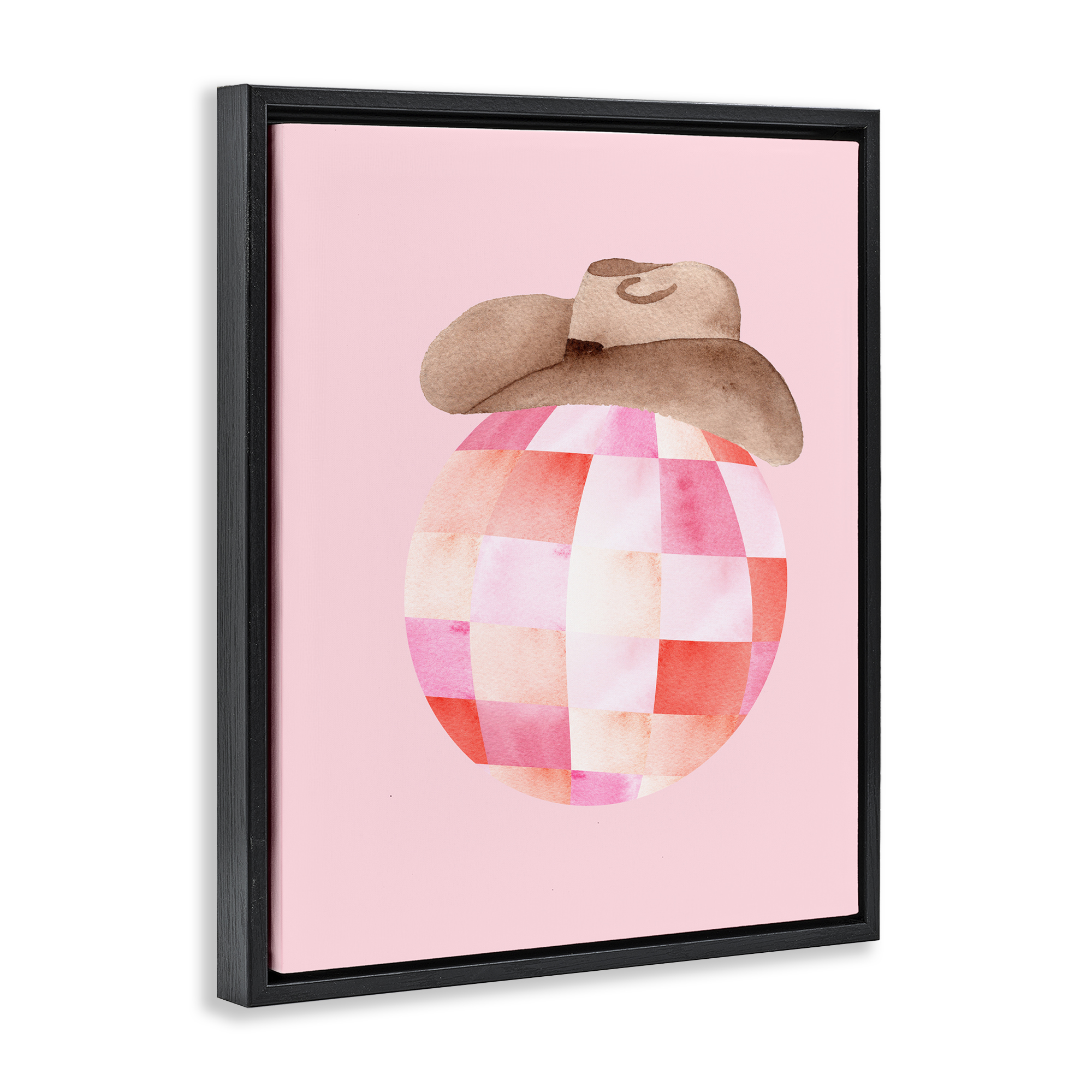 Rosy Disco Cowgirl Hat Black Framed Floater Canvas Wall Art, design by Nina Jacobs