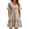 thumbnail image 2 of Womens Summer Floral Dresses Wrap V Neck Dress Fashion Casual Going Out A-Line Ruffle Short Sleeve Sundress, 2 of 5