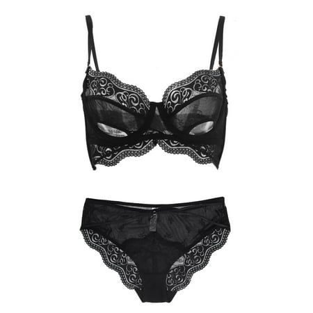 

Women Lace Lingerie Set Lady Fashionable Soft Breathable Bra Panty Set for Home Bedroom Lingerie Party Black 75C