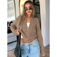 thumbnail image 5 of Women Loose Fit Crew Neck Long Sleeve Zipper Front Crop Cardigan Fall Trendy Zip Up Knit Sweater Coats Coffee Color XL, 5 of 7