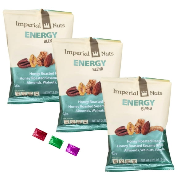 Imperial Nuts Energy Blend Snack Mix 2.25 Oz 3 Packs, Healthy Trail Mix with Honey Roasted Peanuts Sesame Sticks Almonds Walnuts Pecans, Protein Snacks On the Go Snacking w/ Snoep in Beperkte Oplage