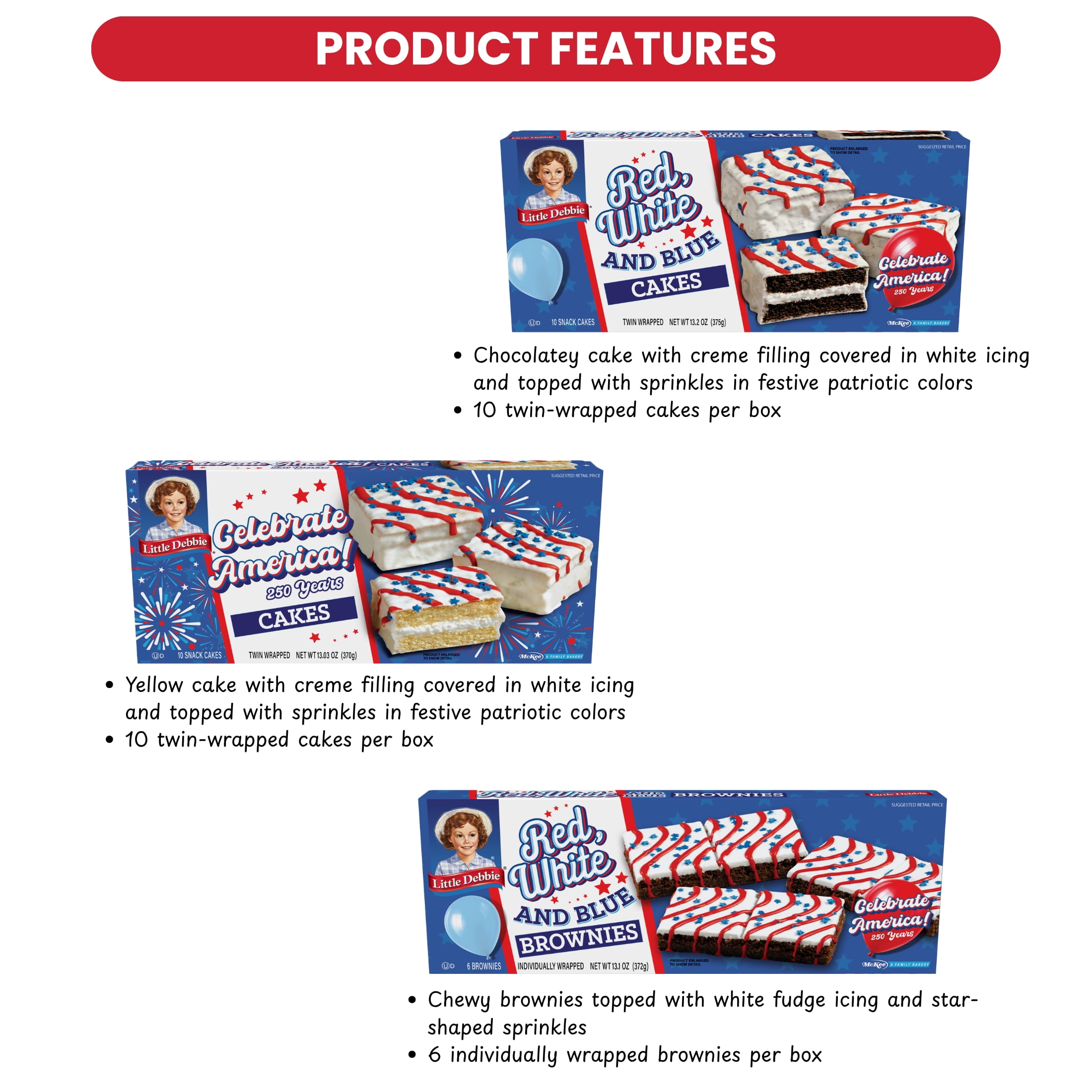Little Debbie Red, White, and Blue 250th Anniversary Variety Pack Snack Box