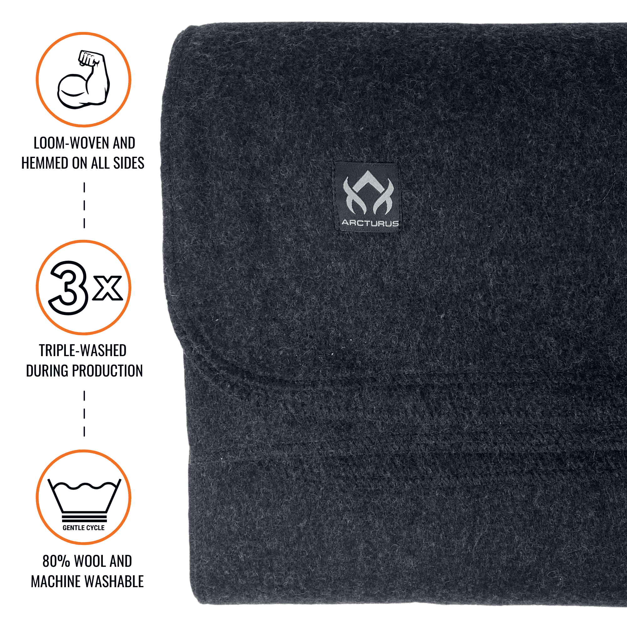 Arcturus Military Wool Blanket - 4.5 lbs, Warm, Thick, Washable, Large 64" x 88" - Great for Camping, Outdoors, Sporting Events, and Survival Kits (Charcoal)