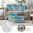 thumbnail image 6 of Summer Beach Outdoor Waterproof Pillow Covers, Turquoise Window Seascape Seaside Palm Tree Decorative Square Throw Pillowcase Sofa Cushion Sham for Patio/Couch/Chair, 20"x20" 2 Pack, 6 of 8
