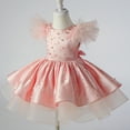 thumbnail image 4 of Coerni Toddler Baby Girls Feather Flying Sleeve Pearl Gown Dress Tutu Fluffy Princess Dress Summer Wedding Party Dresses, 4 of 5