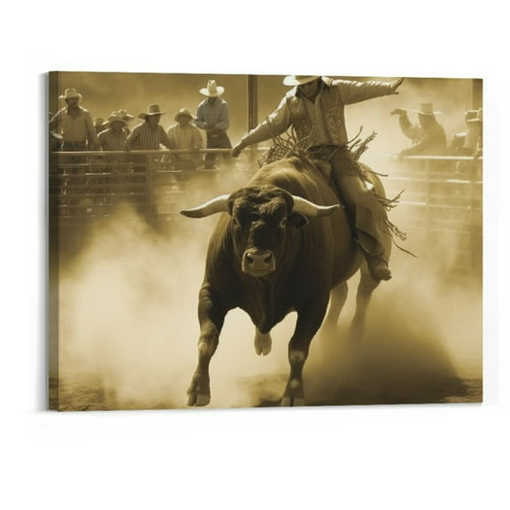 Bull Rider Art Poster，Western Art,  Art, Rodeo Art Posters Canvas Wall Art Prints for Wall Decor Room Decor Bedroom Decor Gifts 20x16in Unframe-Style