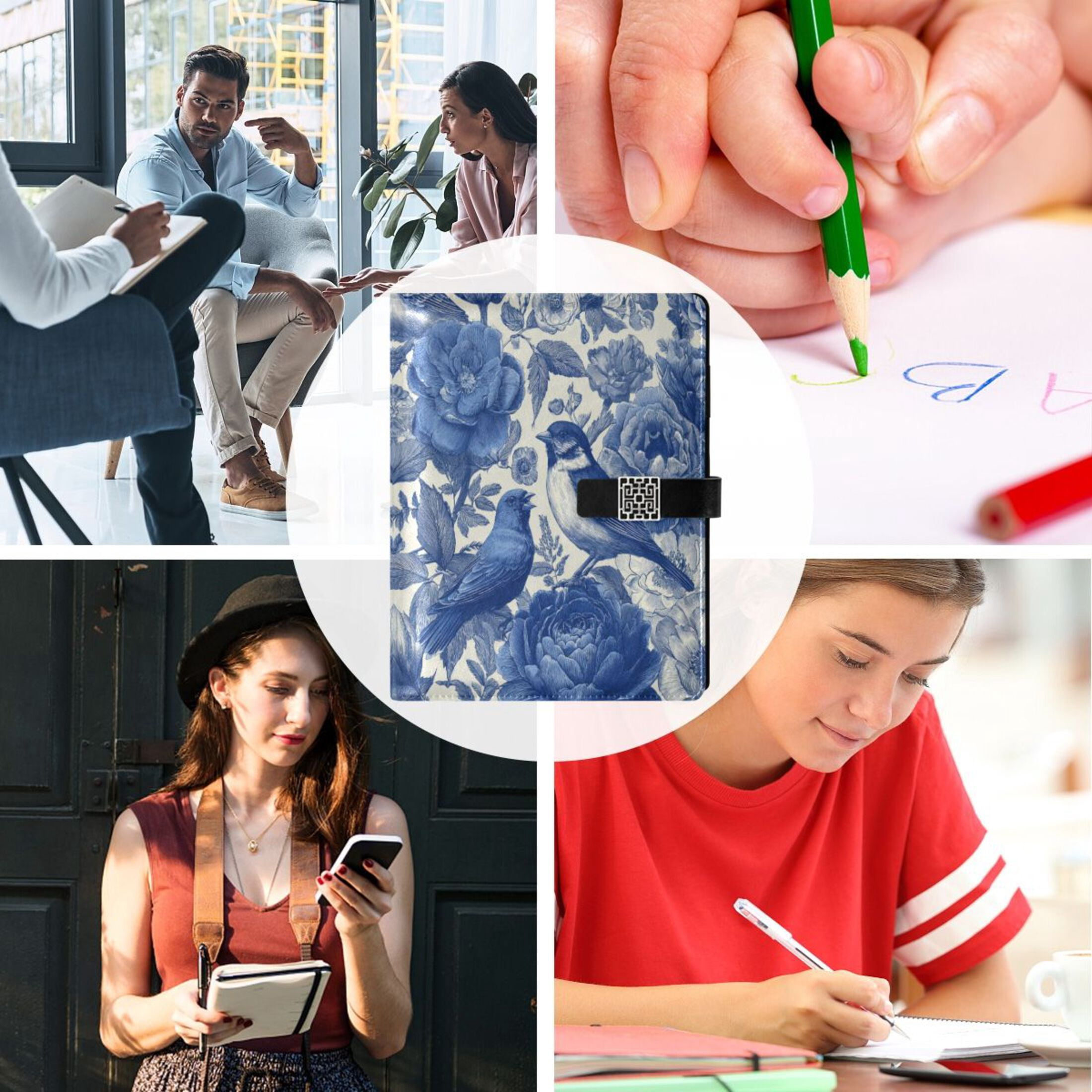 Leather Planner Leather Notebook Notebook Journal Binder Design Pen Pocket Design Convenient for Storage Blue Bird