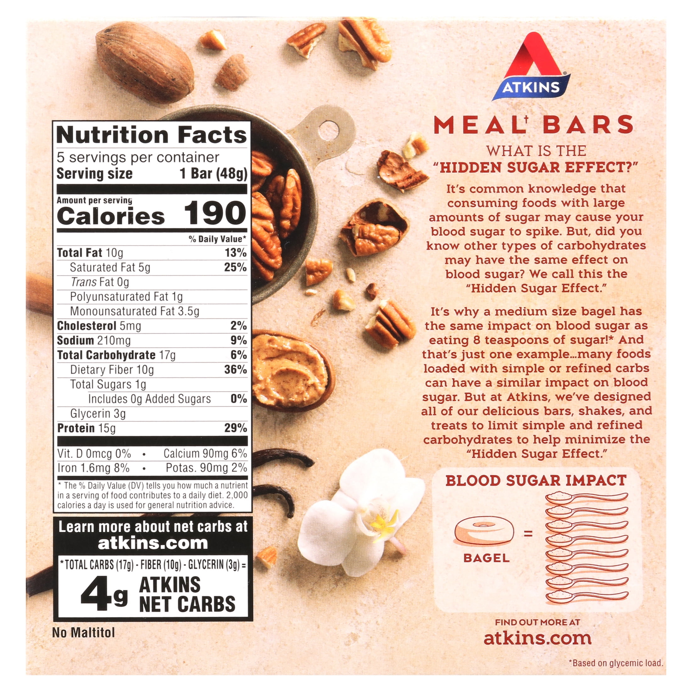 Atkins Protein-Rich Meal Bar, Chocolate Almond Caramel, Keto Friendly, 6/5ct Boxes