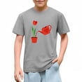 thumbnail image 4 of Girls Graphic T-Shirt Cotton Short Sleeve - Gray Cute Tulip Heart Valentine Top for Kids | Sizes 4T to 10-12,Size 3 T, 4 of 9
