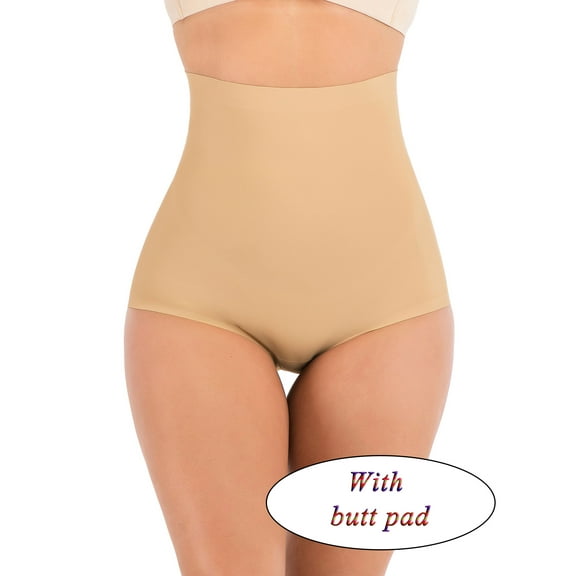 FANNYC Women Padded Butt Lifter Panties Slimming Boyshorts Control Panty Seamless Shapewear Booty Hip Enhancer Panties Underwear Up Size To XL,Black/Apricot