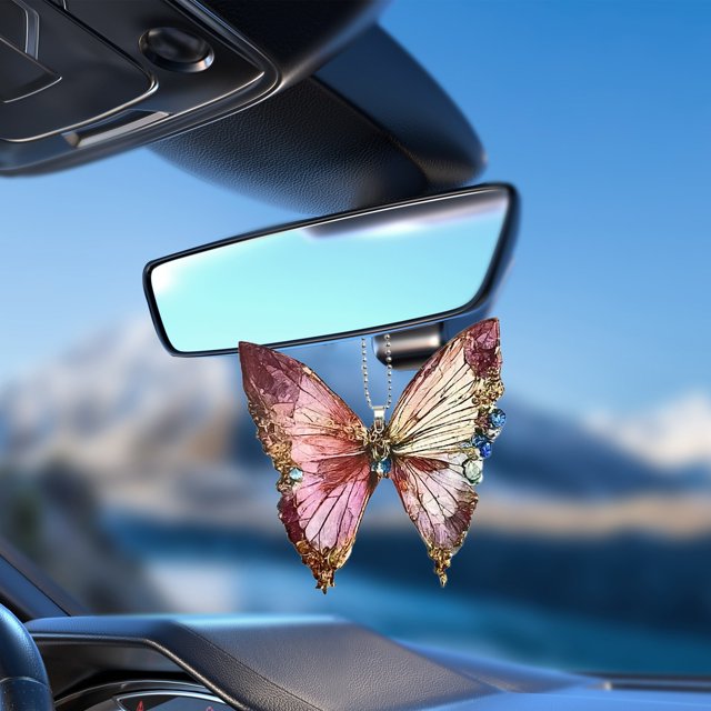 Sokhug Butterfly Car Hanging Accessories, Car Rear View Mirror Charms Car Decorative, Lucky Presents Hanging Ornament Pendant Decor for Cars, Spring Butterfly Ornament