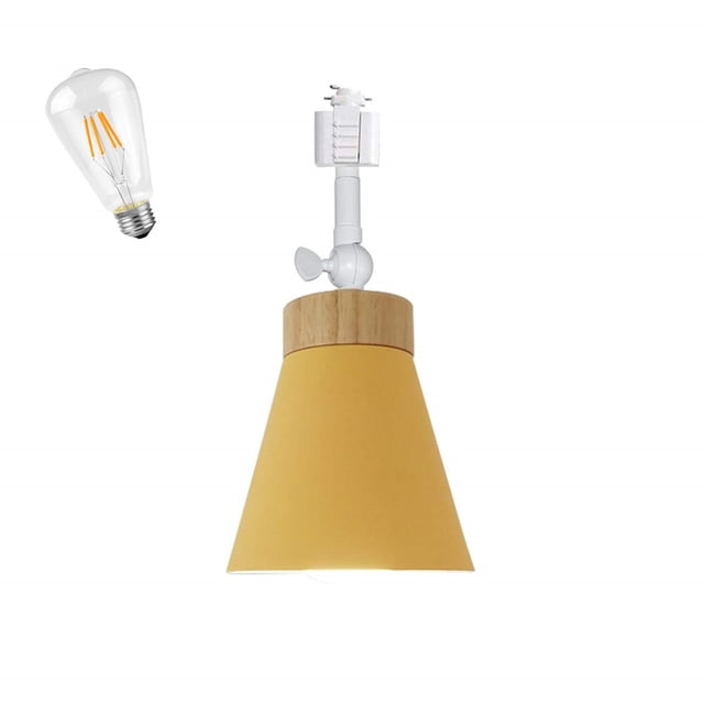 FSLiving 1-Pack 12V Retro Mini Adjustable Angle H-Type Track Lighting E26 Base Ceiling Light Track Light Fixture Nordic Style Macaron Yellow Metal Shade for Gallery Mirror Front Office Loft