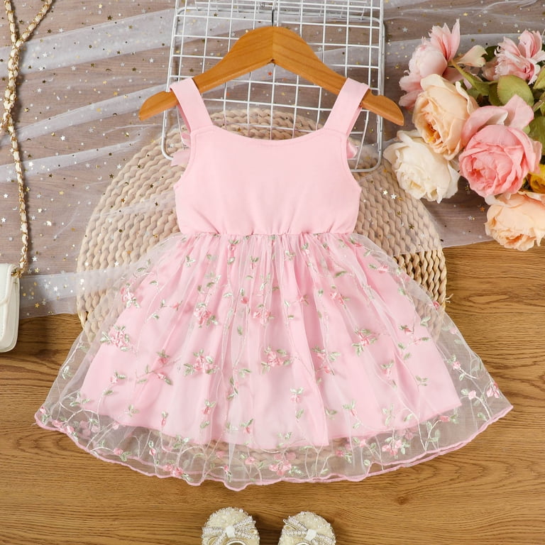 Fyduu Baby Girl Dress Toddler Girls Tulle Dresses Sleeveless Bowknot Floral Princess Sundress Cute Birthday Party Dress 9-12 Months, Infant Girl's