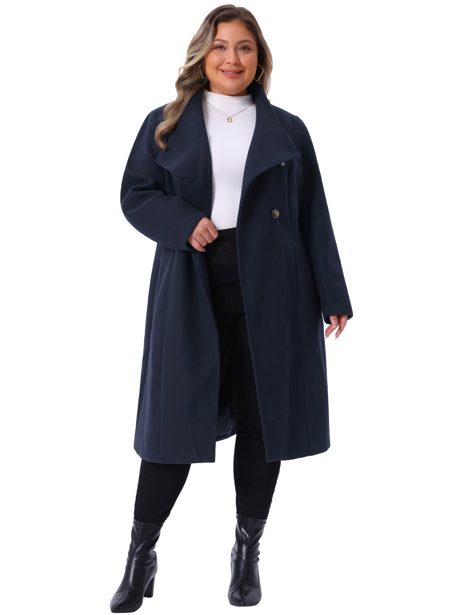 DARING DIVA Women's Plus Size Long Sleeve Stand Collar Trench Coat 2X Dark Blue