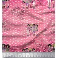 thumbnail image 1 of Soimoi Orange Modal Satin Fabric Text & Women Group Print Sewing Fabric Yard 42 Inch Wide, 1 of 3
