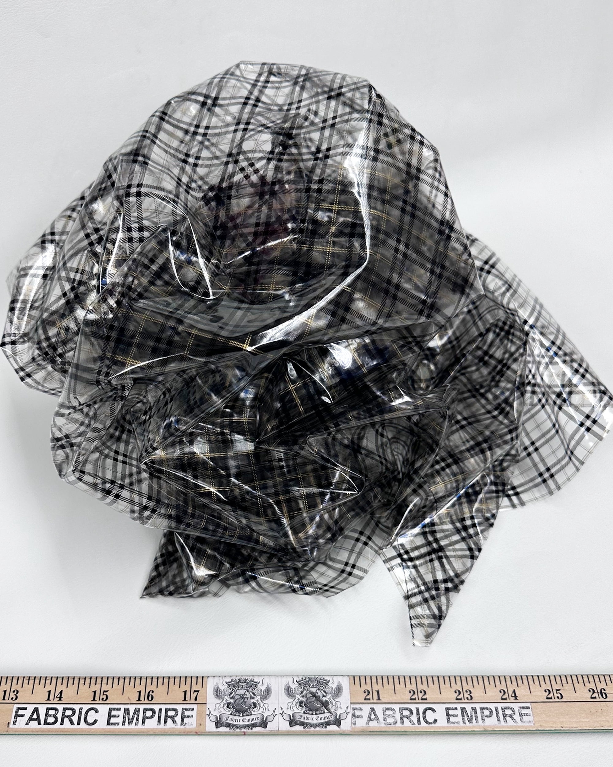 FABRIC EMPIRE TRANSPARENT Vinyl TPU Plaid Print Waterproof .15mm Flexible Clear plastic/54"W/ Sold By Continuous Yard- for Luggages, Garments, Raincoats