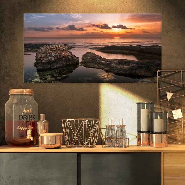 Yellow Sun over Ancient Ruins - Oversized Beach Canvas Artwork