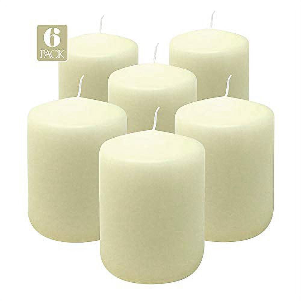 Hyoola 3 x 4 Ivory Unscented European Made Pillar Candles, Dripless Paraffin Wax with Smokeless Cotton Wicks, 6-Pack