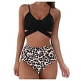 thumbnail image 1 of Traje de baño de dos piezas con estampado de leopardo cruzado de cintura alta dividido sexy BIKINI para mujer, 1 of 5